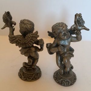 Vintage 2 piece Sun Pewter Cherub Figurine, Pewter Angel Cherub With Dove Bird